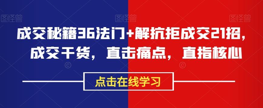 成交秘籍36法门+解抗拒成交21招，成交干货，直击痛点，直指核心-89网创