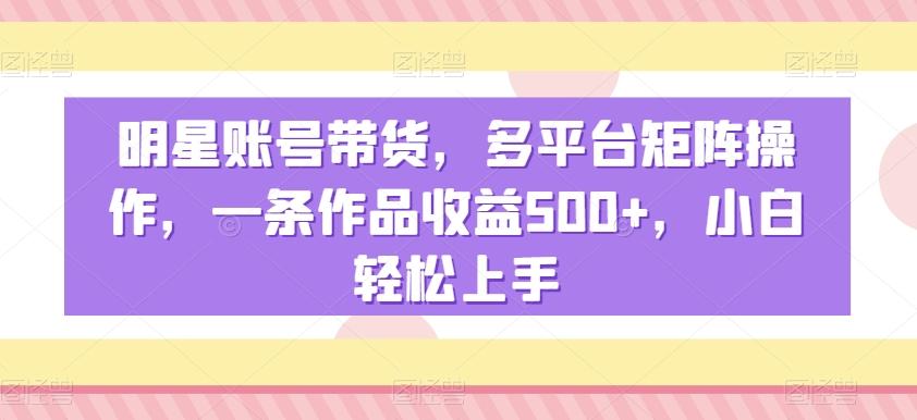 明星账号带货，多平台矩阵操作，一条作品收益500+，小白轻松上手【揭秘】-89网创