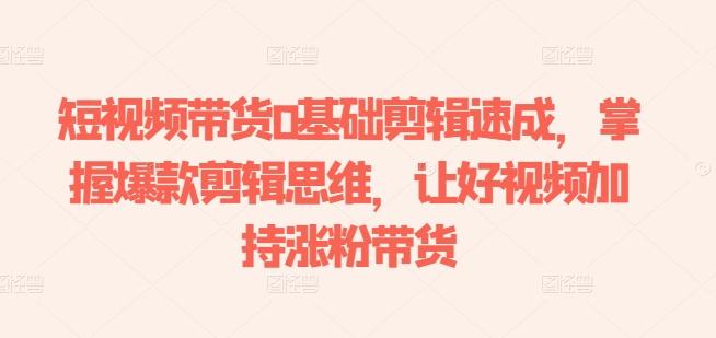 短视频带货0基础剪辑速成，掌握爆款剪辑思维，让好视频加持涨粉带货-89网创