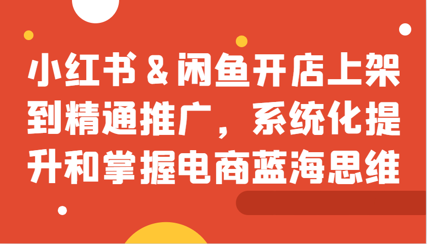 小红书&闲鱼开店上架到精通推广，系统化提升和掌握电商蓝海思维-89网创