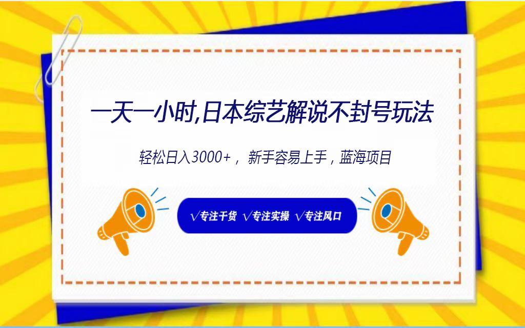日本综艺解说不封号玩法，轻松日入1000+，全新赛道-89网创