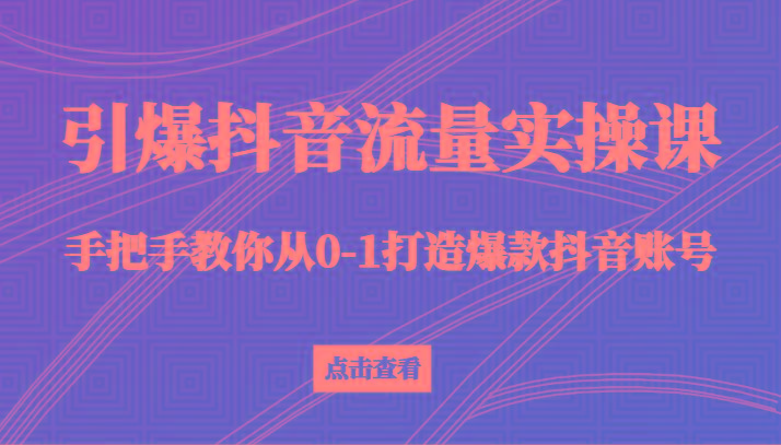 引爆抖音流量实操课，手把手教你从0-1打造爆款抖音账号(27节课)-89网创