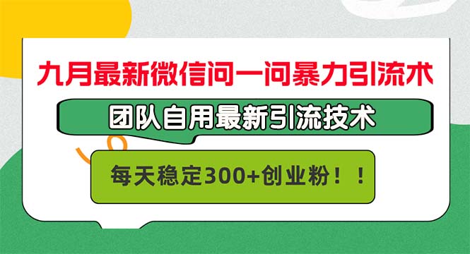 九月最新微信问一问暴力引流术，团队自用引流术，每天稳定300+创…-89网创