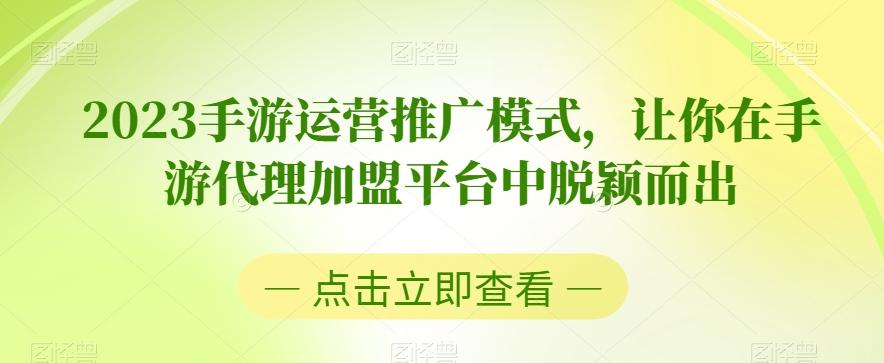 2023手游运营推广模式，让你在手游代理加盟平台中脱颖而出-89网创