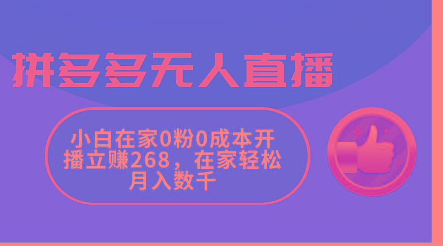 拼多多无人直播，小白在家0粉0成本开播立赚268，在家轻松月入数千-89网创