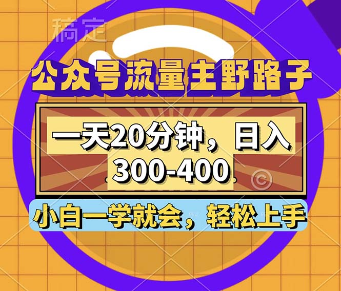 公众号流量主野路子玩法，一天20分钟，日入300~400，小白一学就会-89网创