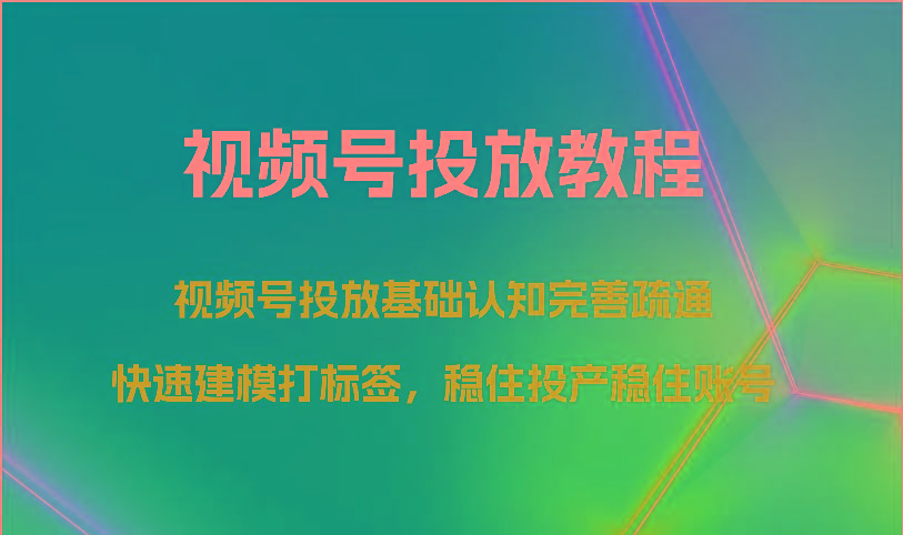 视频号投放教程-视频号投放基础认知完善疏通，快速建模打标签，稳住投产稳住账号-89网创