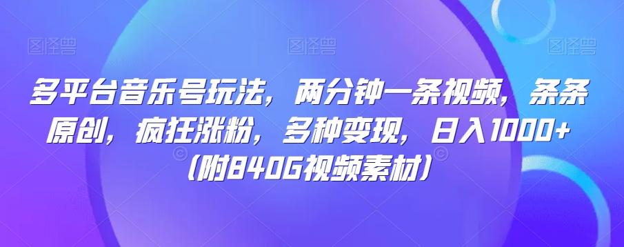 多平台音乐号玩法，两分钟一条视频，条条原创，疯狂涨粉，多种变现，日入1000+-89网创