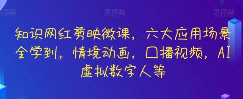 知识网红剪映微课，六大应用场景全学到，情境动画，囗播视频，AI虚拟数字人等-89网创