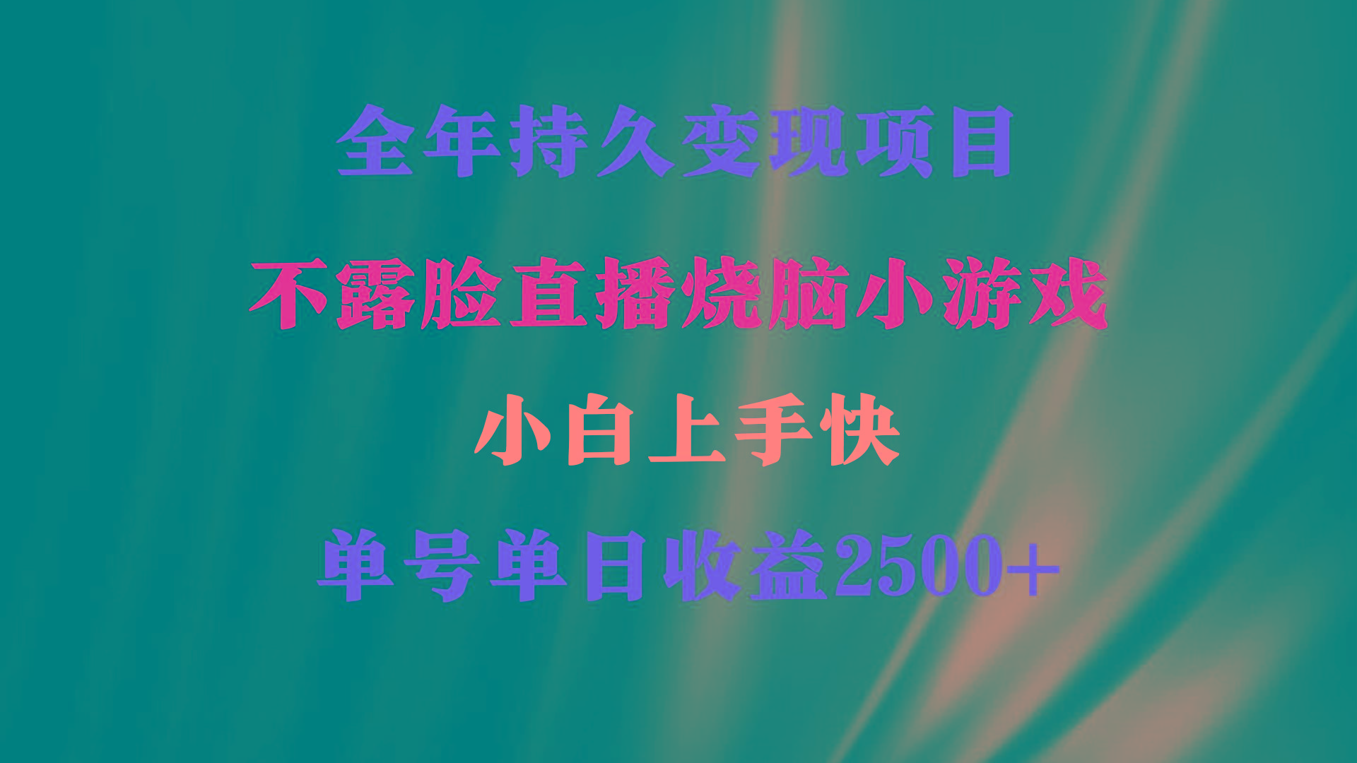 2024年 最优项目，烧脑小游戏不露脸直播  小白上手快 无门槛 一天收益2500+-89网创