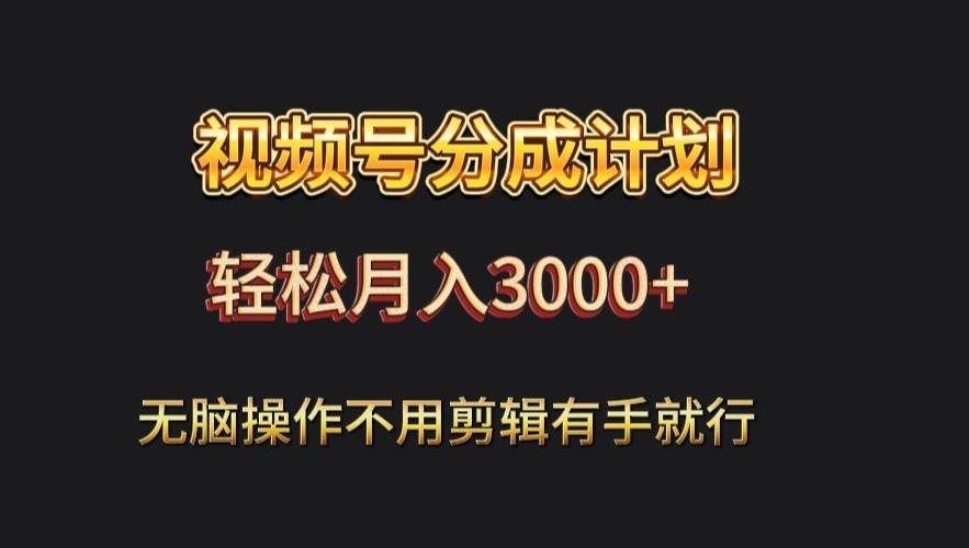 视频号流量分成，不用剪辑，有手就行，轻松月入2000+-89网创