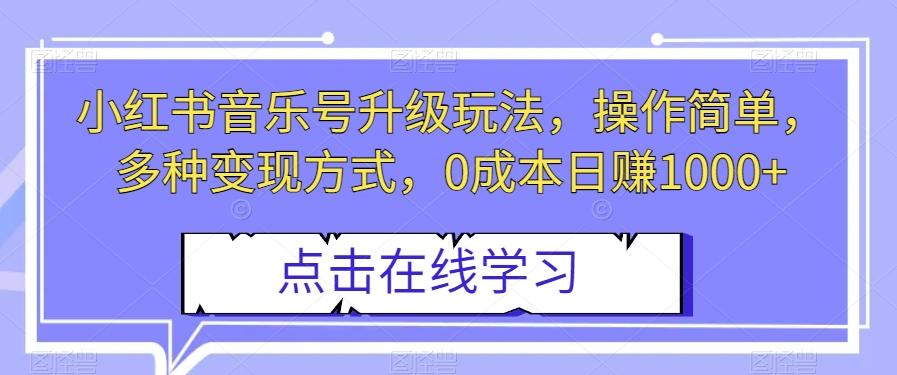 小红书音乐号升级玩法，操作简单，多种变现方式，0成本日赚1000+【揭秘】-89网创