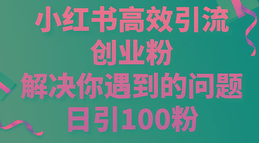 小红书高效引流创业粉，解决你遇到的问题，日引100粉-89网创