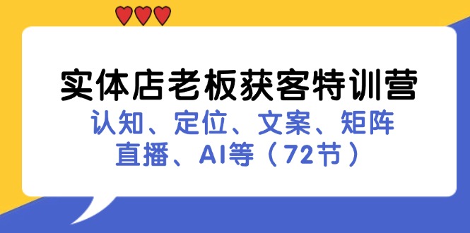 实体店老板获客特训营：认知、定位、文案、矩阵、直播、AI等(72节-89网创