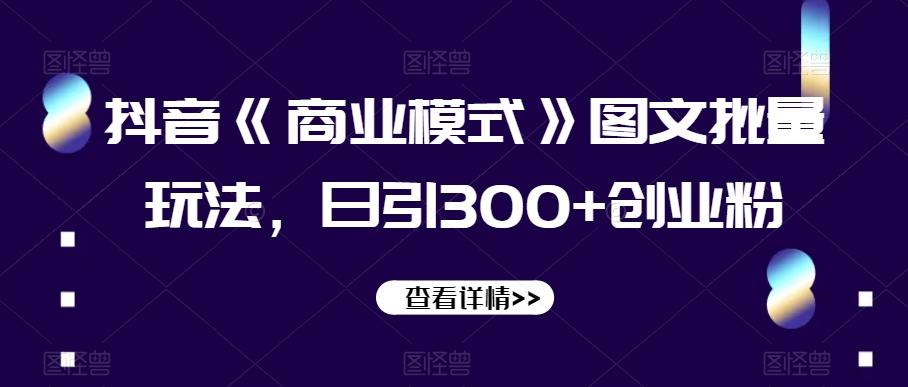 抖音《商业模式》图文批量玩法，日引300+创业粉【揭秘】-89网创