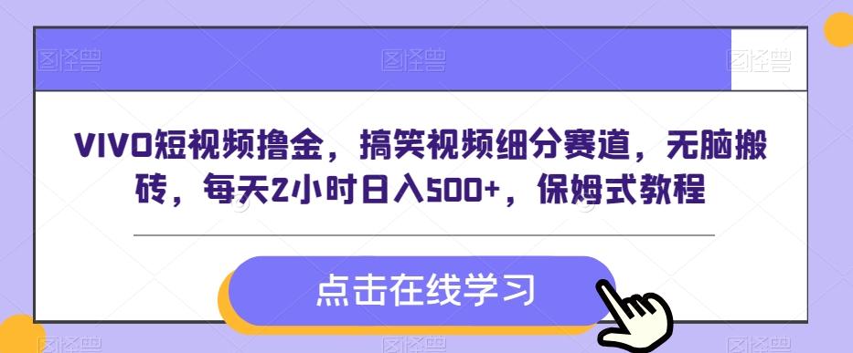 VIVO短视频撸金，搞笑视频细分赛道，无脑搬砖，每天2小时日入500+，保姆式教程-89网创