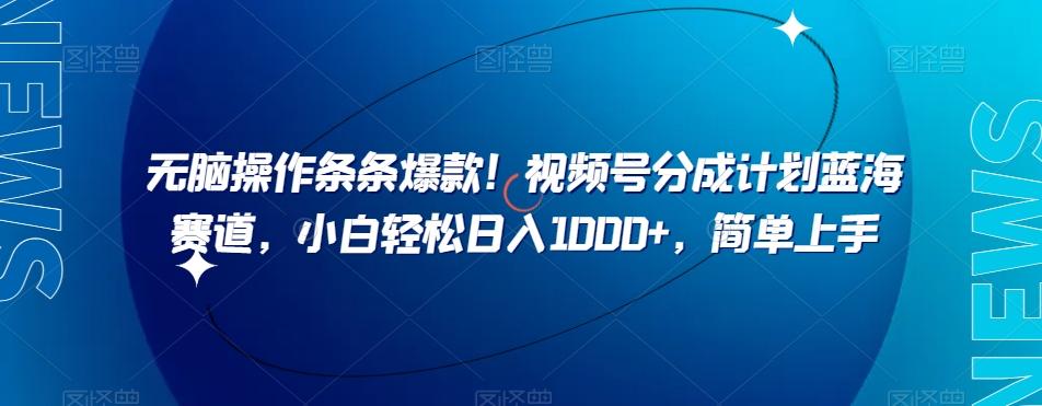 无脑操作条条爆款！视频号分成计划蓝海赛道，小白轻松日入1000+，简单上手-89网创