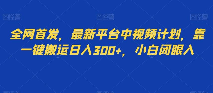 全网首发，最新平台中视频计划，靠一键搬运日入300+，小白闭眼入-89网创