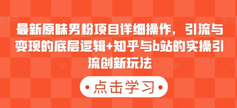 最新原味男粉项目详细操作，引流与变现的底层逻辑+知乎与b站的实操引流创新玩法-89网创