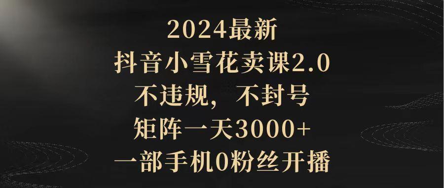 (9639期)2024最新抖音小雪花卖课2.0 不违规 不封号 矩阵一天3000+一部手机0粉丝开播-89网创