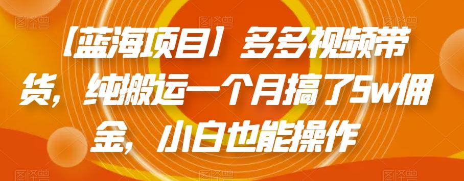 【蓝海项目】多多视频带货，纯搬运一个月搞了5w佣金，小白也能操作【揭秘】-89网创