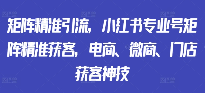矩阵精准引流，小红书专业号矩阵精准获客，电商、微商、门店获客神技-89网创