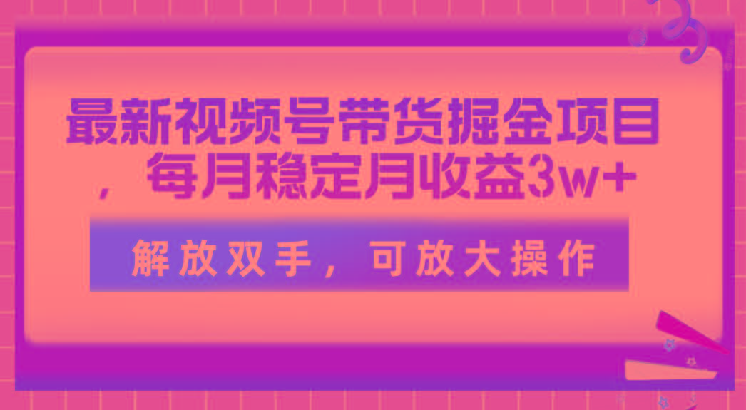 最新视频号带货掘金项目，每月稳定月收益3w+，解放双手，可放大操作-89网创