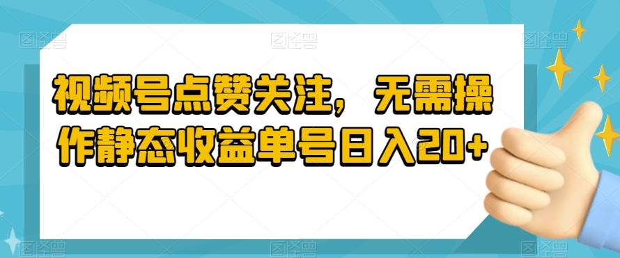 视频号点赞关注，无需操作静态收益单号日入20+-89网创