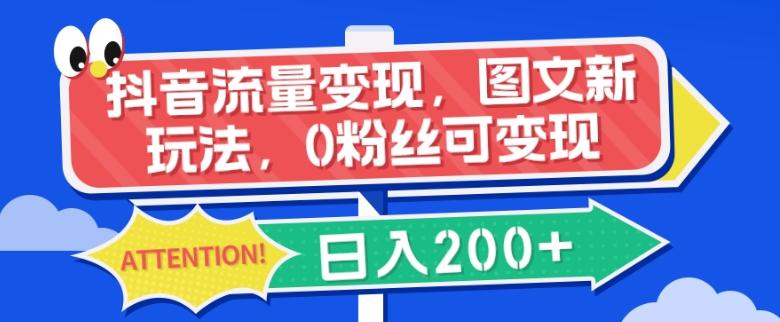 抖音流量变现，图文新玩法，0粉丝可变现，日入200+-89网创