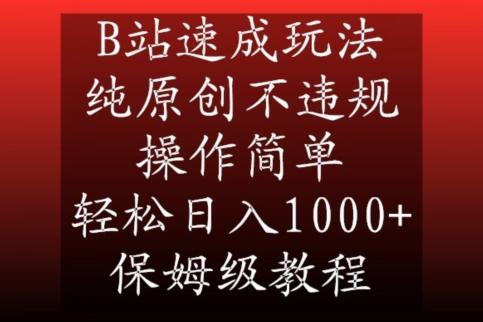 B站速成玩法，纯原创不违规，操作简单，轻松日入1000+，保姆级教程【揭秘】-89网创