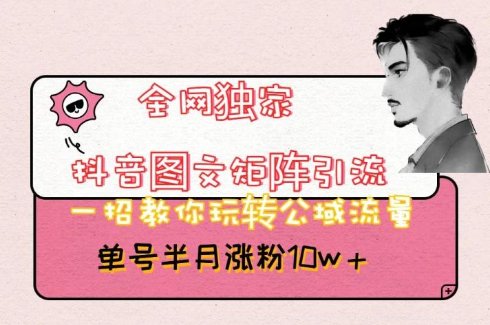 全网独家抖音图文矩阵引流，一招教你玩转公域流量，单号半月涨粉10w+【揭秘】-89网创