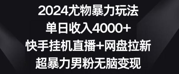 2024尤物暴力玩法，单日收入4000+，快手挂机直播+网盘拉新，超暴力男粉无脑变现【揭秘】-89网创