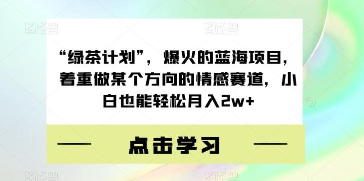 “绿茶计划”，爆火的蓝海项目，着重做某个方向的情感赛道，小白也能轻松月入2w+【揭秘】-89网创