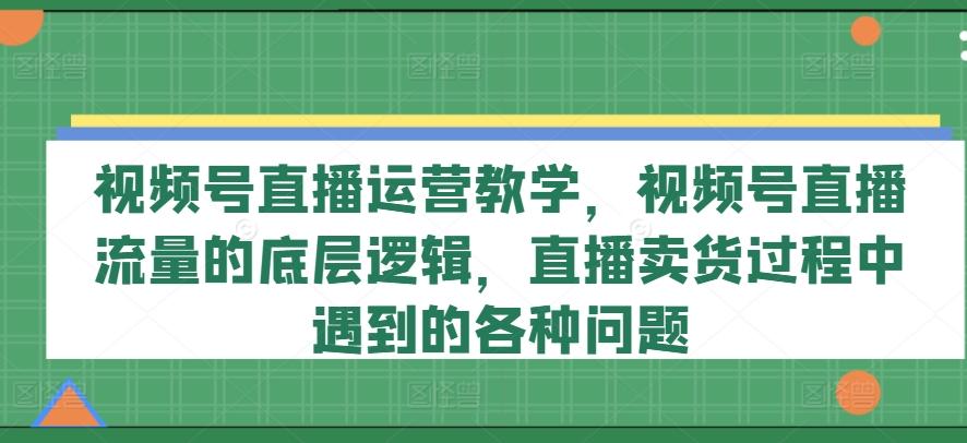 视频号直播运营教学，视频号直播流量的底层逻辑，直播卖货过程中遇到的各种问题-89网创