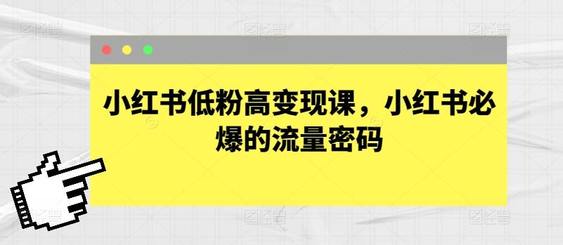 小红书低粉高变现课，小红书必爆的流量密码-89网创