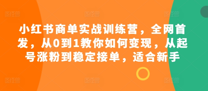 小红书商单实战训练营，全网首发，从0到1教你如何变现，从起号涨粉到稳定接单，适合新手-89网创