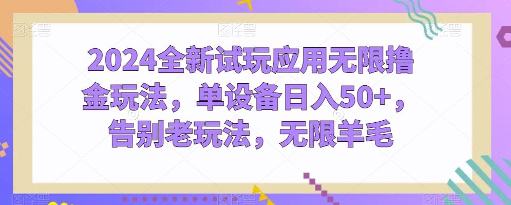 2024全新试玩应用无限撸金玩法，单设备日入50+，告别老玩法，无限羊毛【揭秘】-89网创