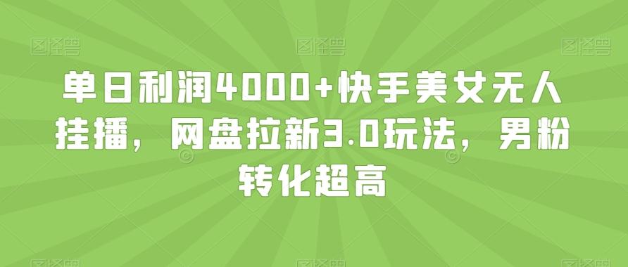 单日利润4000+快手美女无人挂播，网盘拉新3.0玩法，男粉转化超高【揭秘】-89网创