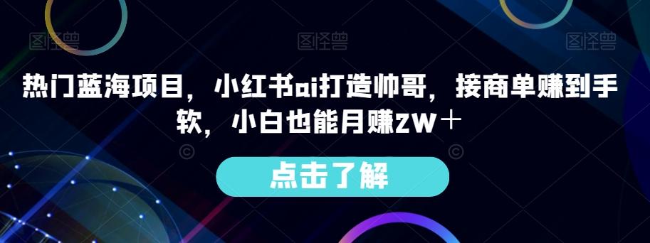 热门蓝海项目，小红书ai打造帅哥，接商单赚到手软，小白也能月赚2W＋-89网创