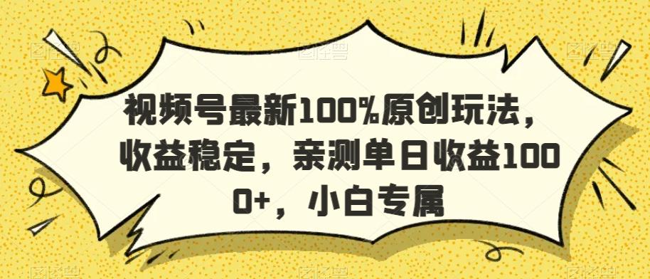 视频号最新100%原创玩法，收益稳定，亲测单日收益1000+，小白专属【揭秘】-89网创