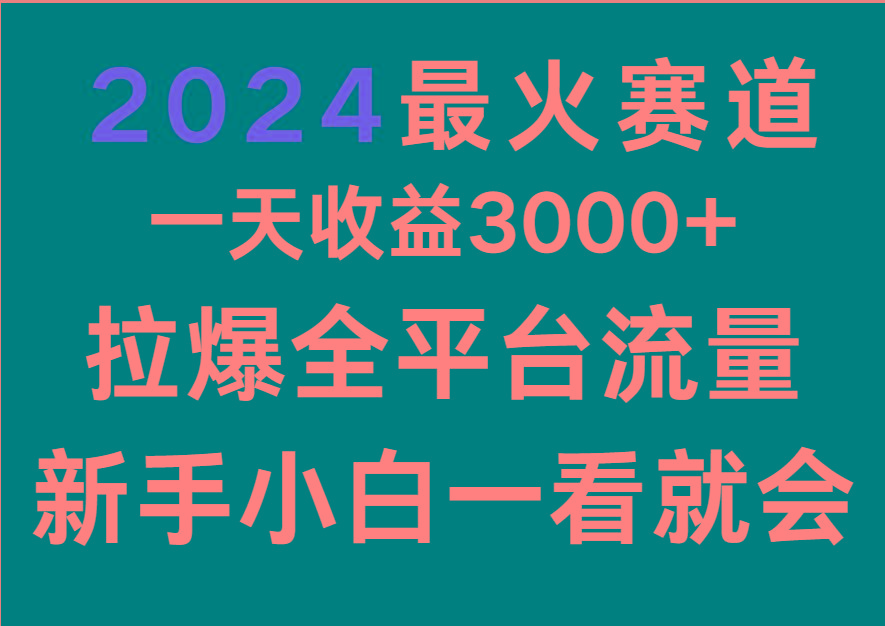 2024最火赛道，一天收一3000+.拉爆全平台流量，新手小白一看就会-89网创