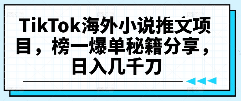 TikTok海外小说推文项目，榜一爆单秘籍分享，日入几千刀-89网创