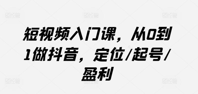 短视频入门课，从0到1做抖音，定位/起号/盈利-89网创