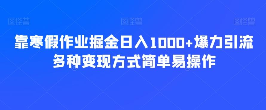 靠寒假作业掘金日入1000+爆力引流多种变现方式简单易操作-89网创