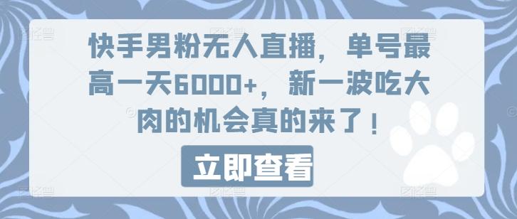 快手男粉无人直播，单号最高一天6000+，新一波吃大肉的机会真的来了-89网创