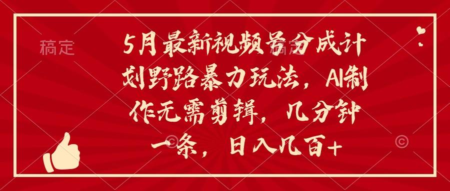 5月最新视频号分成计划野路暴力玩法，ai制作，无需剪辑。几分钟一条，…-89网创