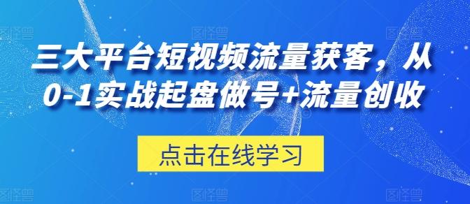 三大平台短视频流量获客，从0-1实战起盘做号+流量创收-89网创