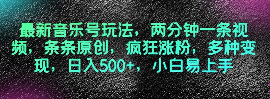 最新音乐号玩法，两分钟一条视频，条条原创，疯狂涨粉，多种变现，日入500+，小白易上手【揭秘】-89网创