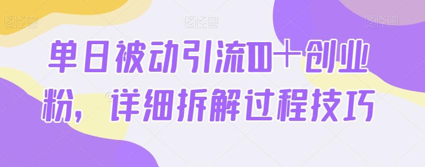 单日被动引流100＋创业粉，详细拆解过程技巧-89网创