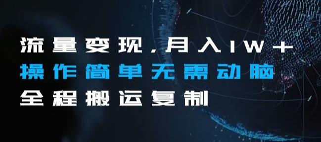 流量变现，月入1W+操作简单无需动脑全程搬运复制【揭秘】-89网创